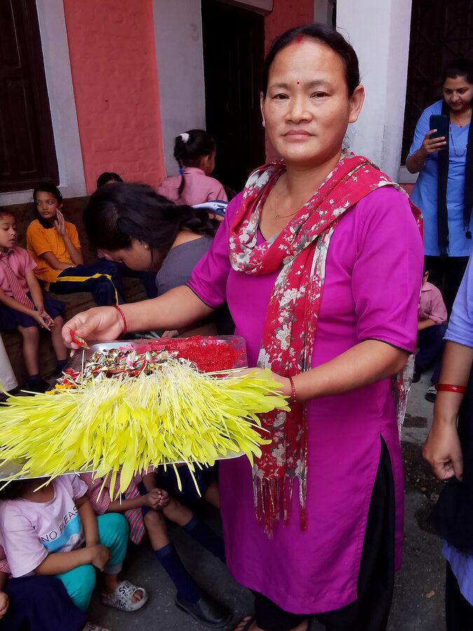 Dashain festival tika blessing in Nepal