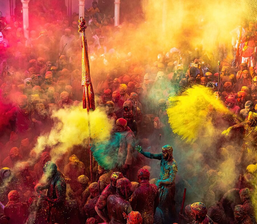 Holi festival in Nepal with colored powder