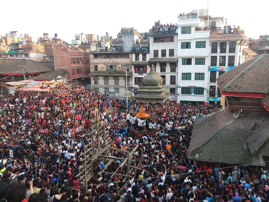 Indra Jatra chariot procession in Kathmandu Durbar Square