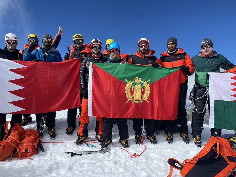 Climbers on the summit of Lobuche East Peak in the Khumbu