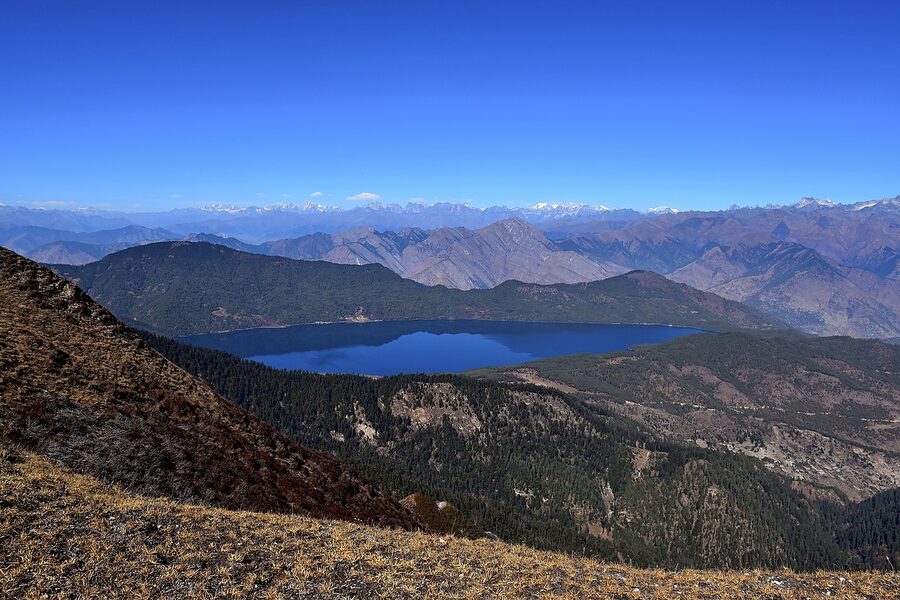 Rara Lake covered in snow and frost in winter