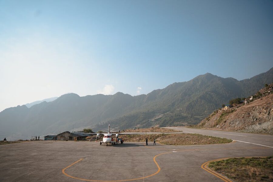 Small aircraft on a Nepal mountain airstrip